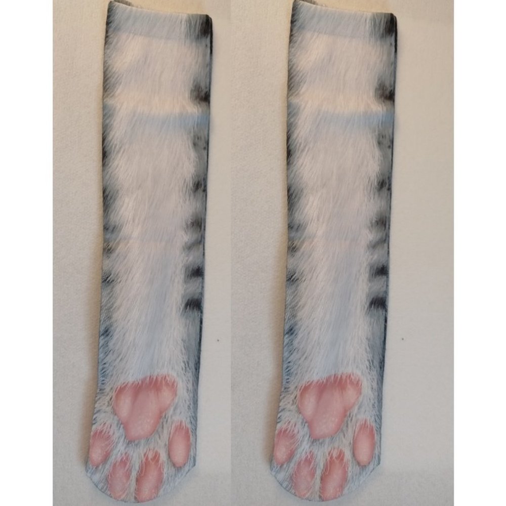 NWT NEW Animal Socks Cat Kitty Paws Feet Funny Halloween Gray White Pink NIP